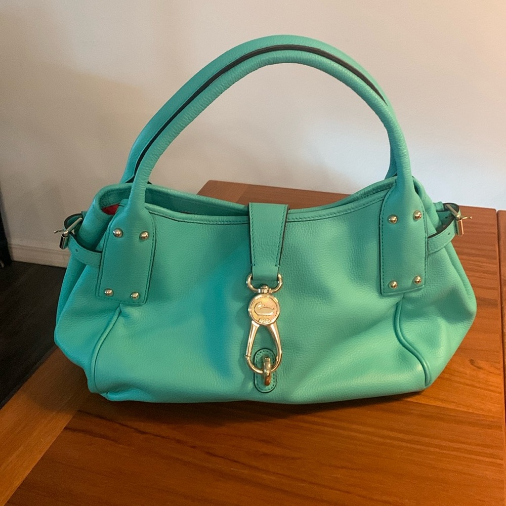 Dooney and bourke pebble mint / turquoise red interior - lock Belvedere- NWOT